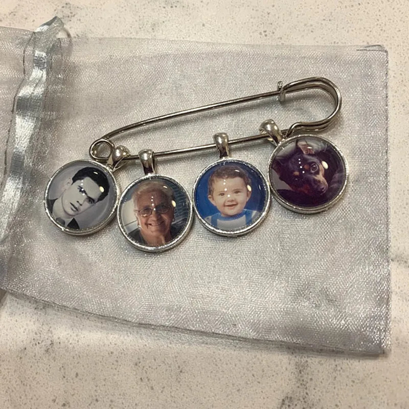 Customized po lapel pin with 2 3 and 4 images charming wedding pictures boutique personalized bridal bouquet charming groom commemorative pin 241018