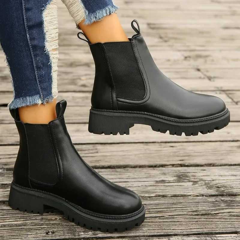 i Boots Womens 2023 Winter Fashion Round Lace Warm Ankle Boots Womens PU Leather Platform Shoes Y241019