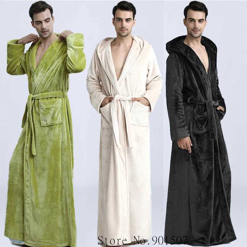 Men Sleepwear Thicken Flannel Bathrobe Gown Loose Robe Winter Warm Kimono Bath Gown Long Peignoirs Shower Robes Home ClothesXJ241018
