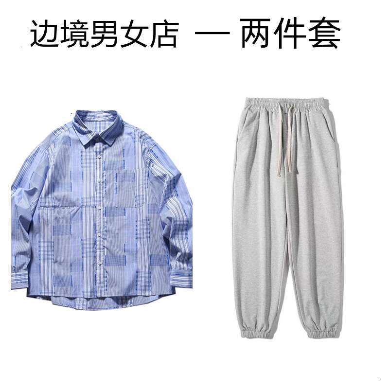 shanshi Men's shirts Spring Autumn plaid patchwork long sleeved shirt for men women loose casual fashionable versatile handsome trendy lapel jack
