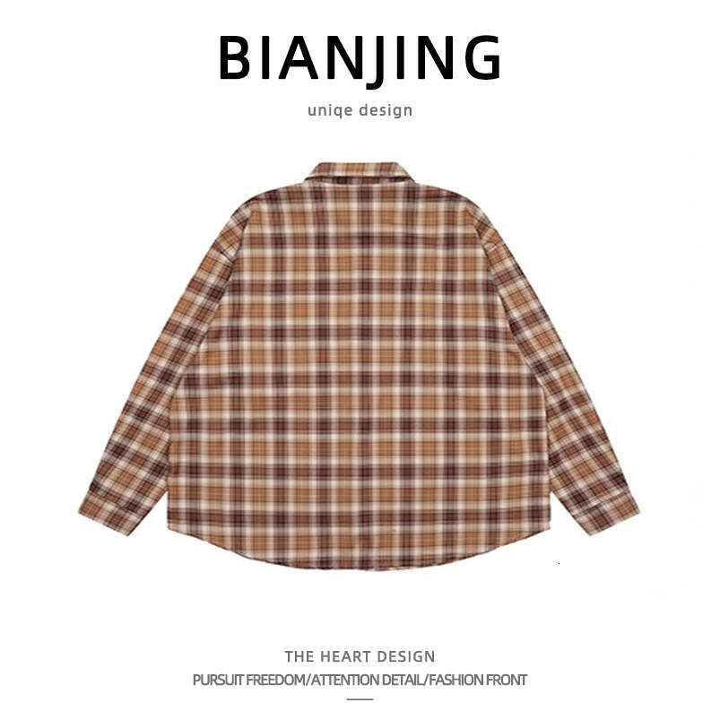 shanshi Men's shirts China-Chic American plaid shirt men's embroidery design sense personality long sleeve men and women versatile handsome 