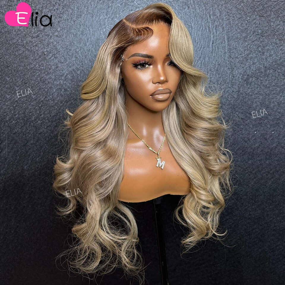 Grey Brown Colored 32 Inch 100% Human Hair Cheap Wigs on Sale 13X6 Lace Frontal Body Wave 5x7 Closure Wig