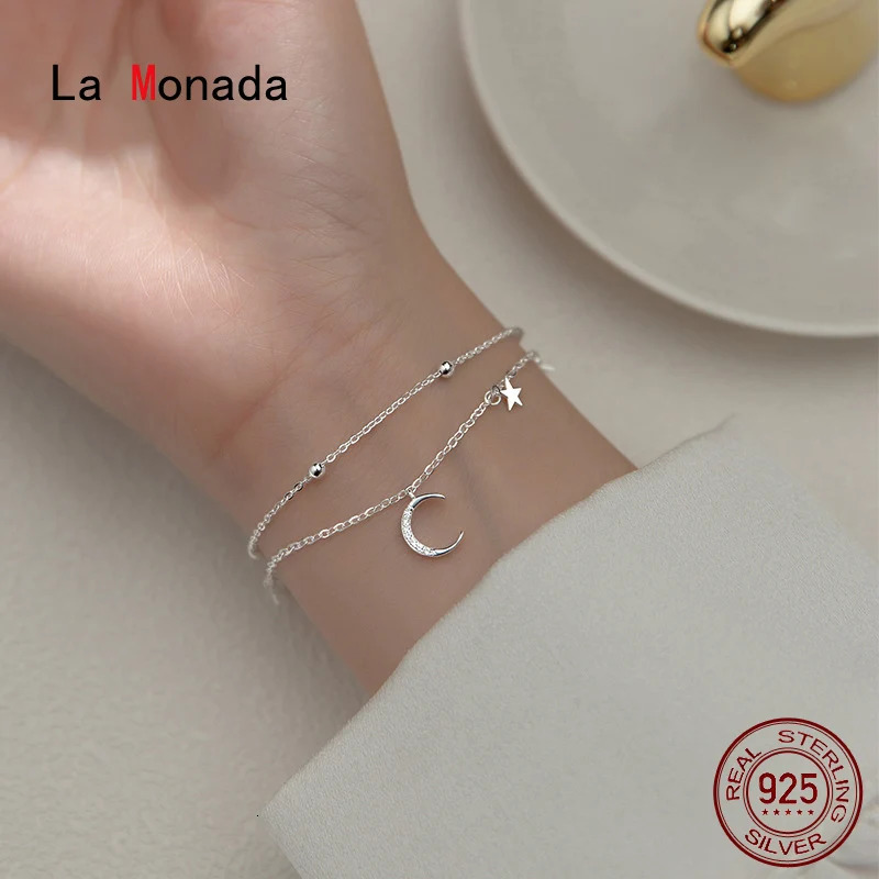 La Monada 163cm laminated womens silver bracelet Starry Moon Charm 925 womens silver bracelet 241018