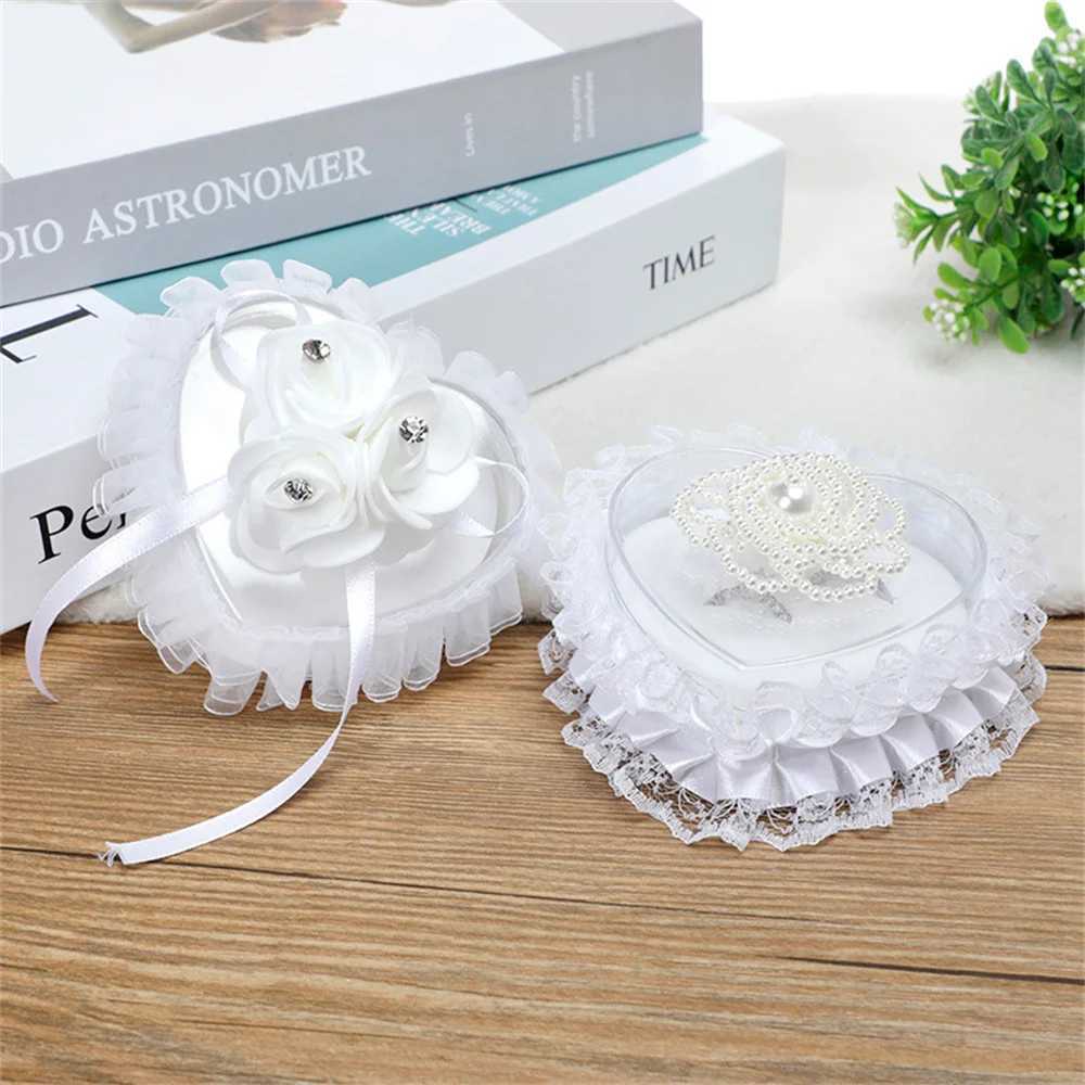 Wedding couple ring box heart-shaped white lace ring pillow box pearl rhinestone jewelry box engagement ceremony ring box W241019