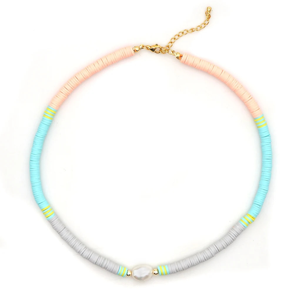 Go2Boho Vinyl Heishi Disc Beads Freshwater Pearl Polymer Clay Beads Necklace for Women Stainless Steel Chain 241018