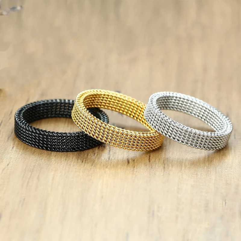 Fashion neutral elastic mesh stainless steel ring round womens mesh retro womens wedding ring jewelry friend gift 2023 Y241019