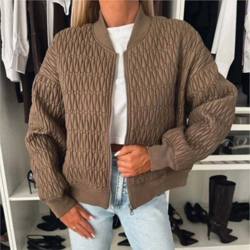 Casual Short Baseball Jacket Womens Autumn Winter Thin Cotton Lined Jacket Womens Zipper Open Fleece Sweater Coats Jackets 241019