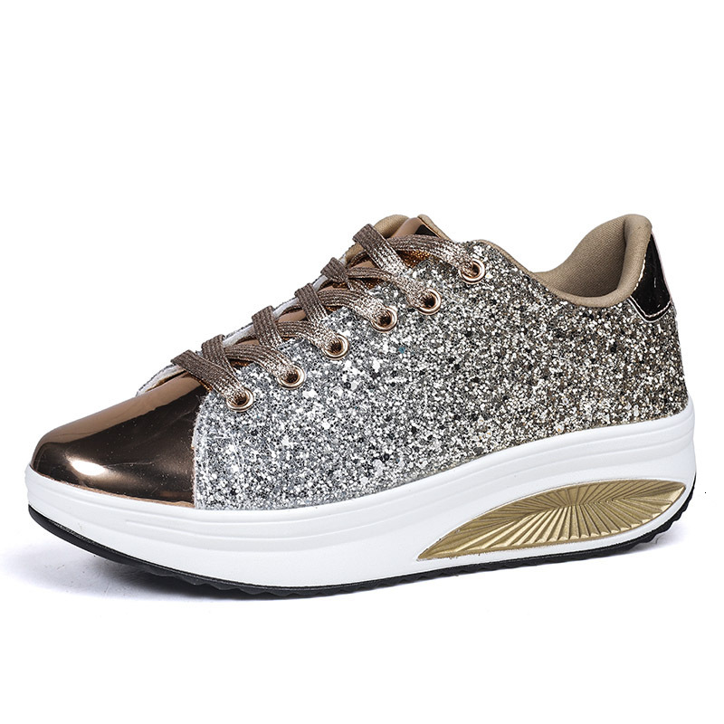 Women's Swinging Shoes Shiny Large 41 Glitter Mirror Women's Shoes Sports Thick Bottom Fashion Single Shoes