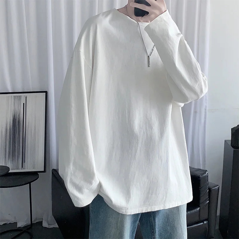 Spring T-shirt Mens Long Sleeve Cotton Top Mens T-shirt Basic Plain T-shirt Womens T-shirt Underwear XS-5XL 241018