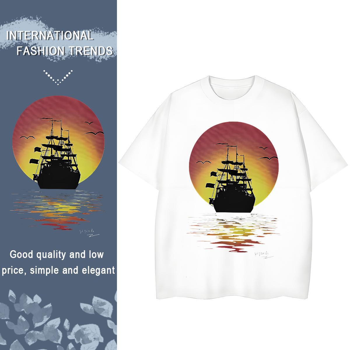 Fashion Casual T Shirts Women 100% Cotton 230g Crew Neck Breathable Home Outdoor sunset Woman Tshirt Wholesale Custom Cartoon Clothings