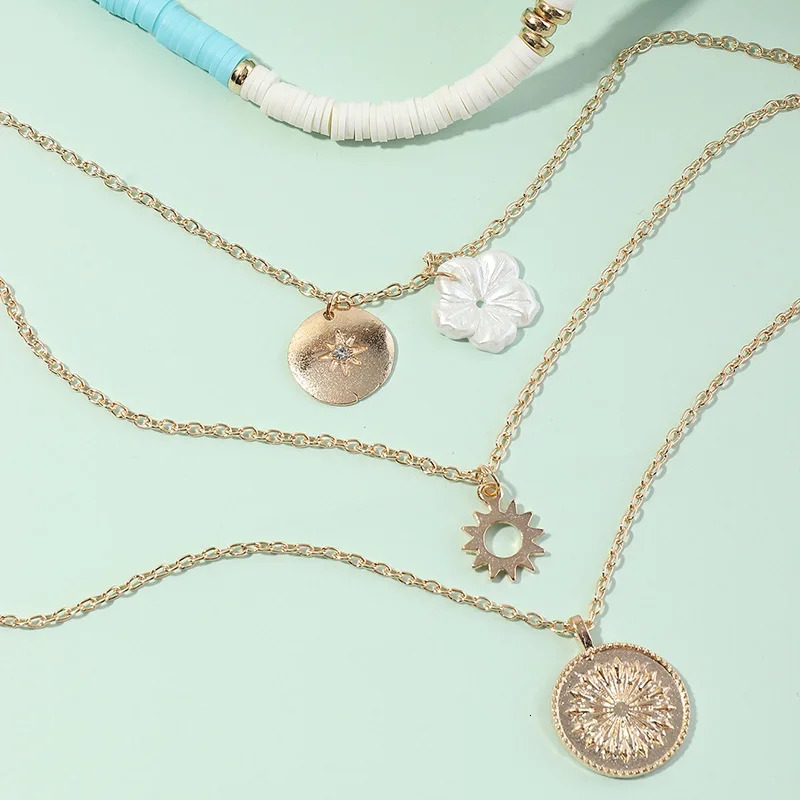 Bohemian Multi layer Pendant Polymer Clay Necklace Womens Fashion Gold Geometric Charm Necklace Jewelry Wholesale 241018