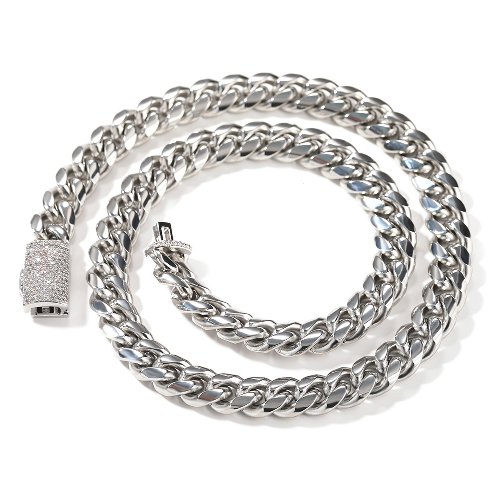 New In Stainless Steel Cuban Link Chain Necklace With Cubic Zirconia Flip Box Buckle Mens Hip-hop Fine Quality Smooth Miami Curb Chains Jewelry Collar