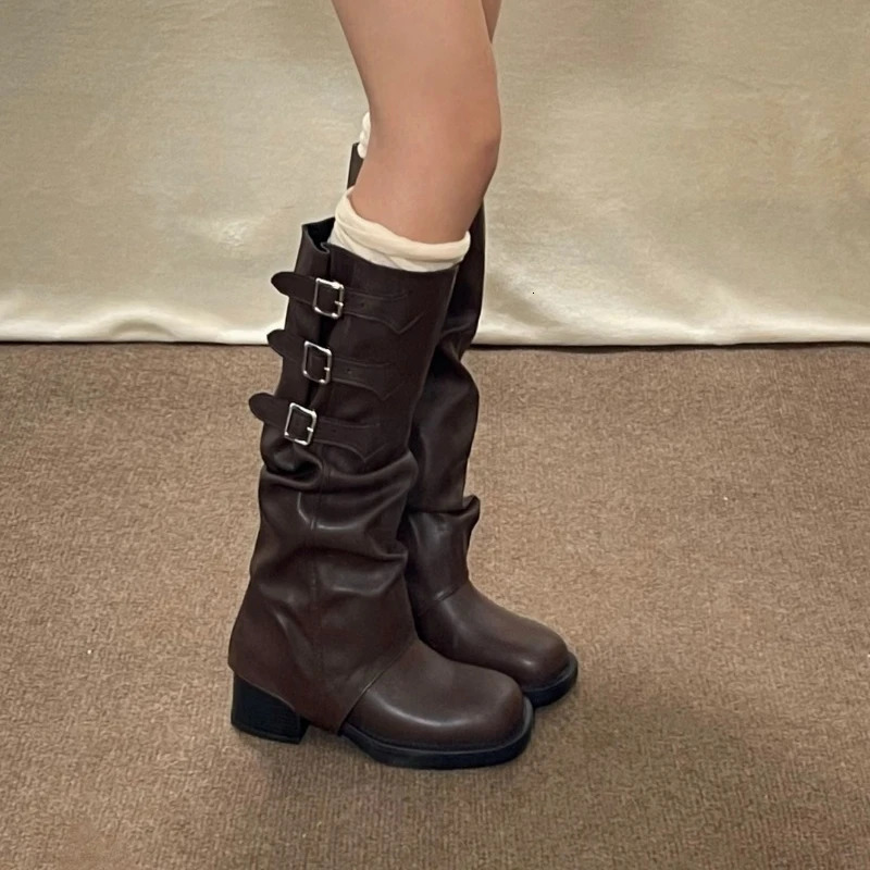 Womens Autumn Fashionable Round Toe er Anti slip Thick Bottom Mid calf Boots Outdoor Leisure Comfortable Dress Womens Party Boots 241018