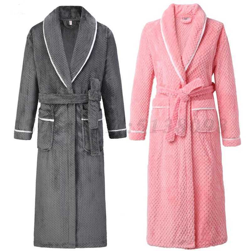 Winter Thicken Warm Mens Sleepwear Bathrobe Gown Large Size 4XL Couple Flannel Long Robe Nightwear Coral Fleece Home ClothesXJ241018
