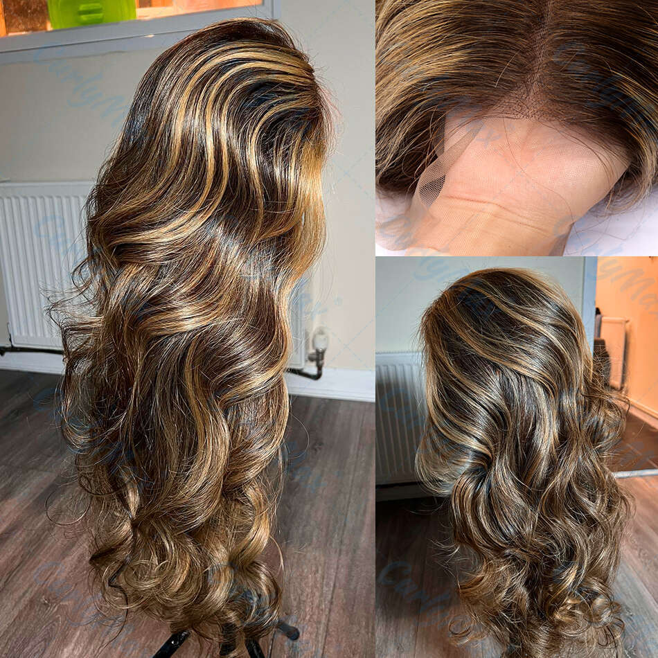 30 Inch Colored Highlight Body Wave HD Front Human Hair Wigs Ombre Blonde 200% 13x6 Transparen Lace Frontal Wig For Women