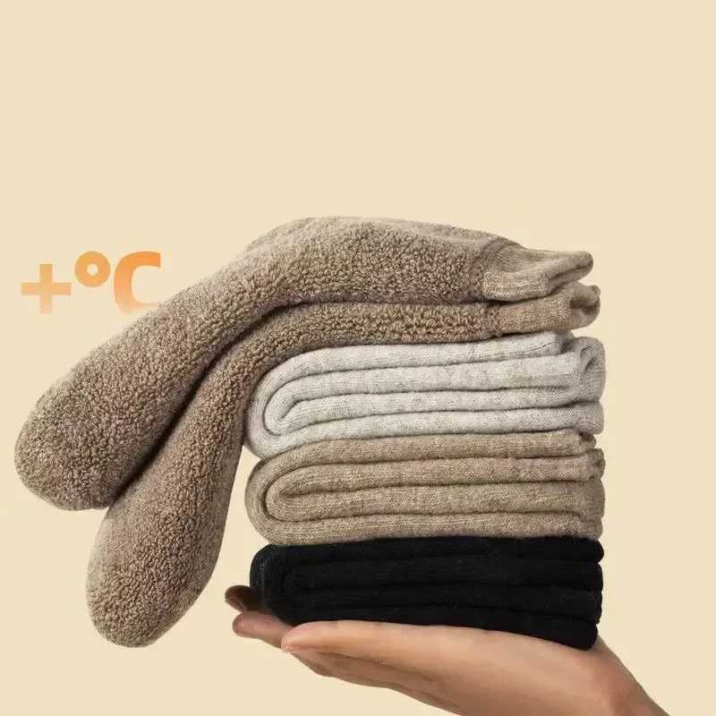 4Pairs/Lot Mens Socks Winter Merino Wool Warm Stockings Thick Snow Socks Comfort Elastic Mens Casual Mid-tube Socks EU38-46XJ241019