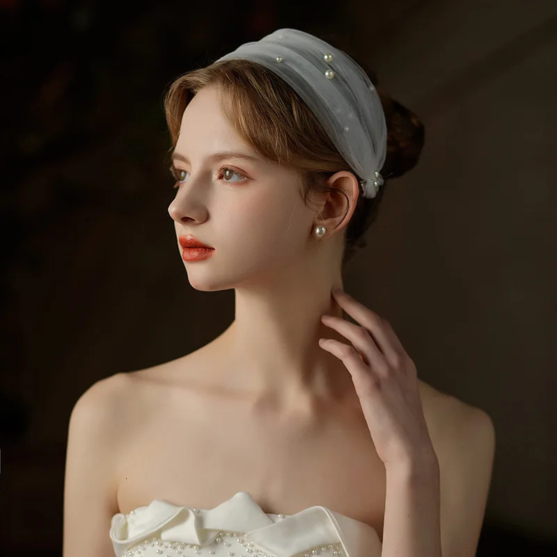 Pearl bead headband with lace headband veil bridal hair wedding hair accessories bridal jewelry 241018