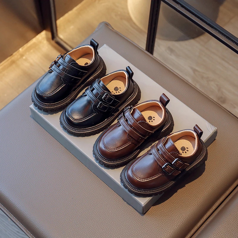 Kids Fall Leather Shoes Casual School Boys Girls Single Shoe Size 2130 Toddler black brown round toe casual shoes for kids 241018