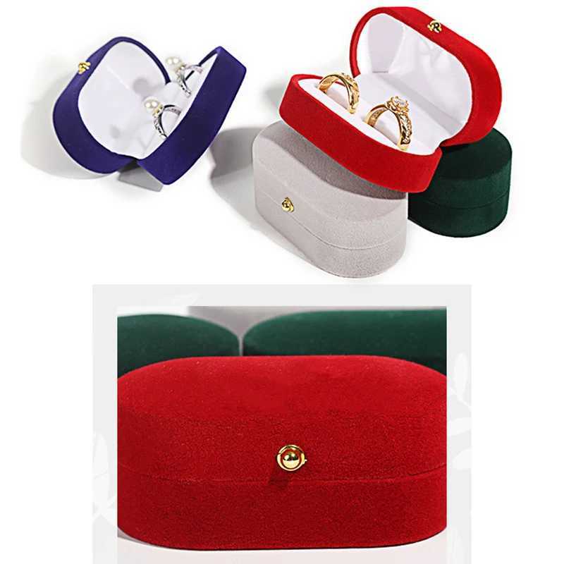 Luxury Velvet Oval Couple Ring Box Double Ring Earring Bracket Shell Display Wedding Engagement Ring Box Jewelry Storage W241019