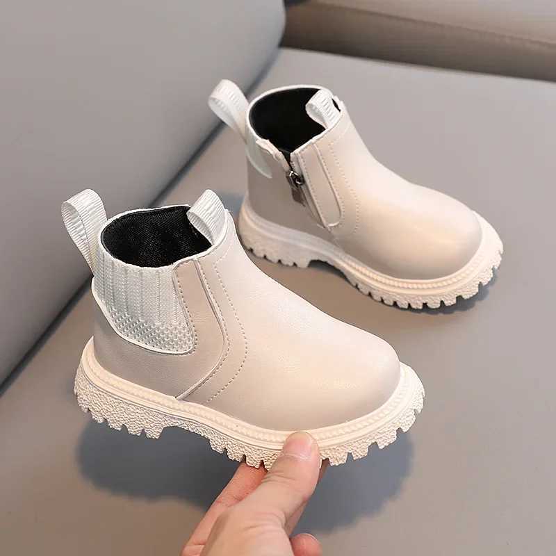 Children High Top Martine Boots Kids Elastic Comfort Soft Sole Sock Shoes Anti-skid Lace Up Side Zipper Solid Color Casual ShoesXJ241206