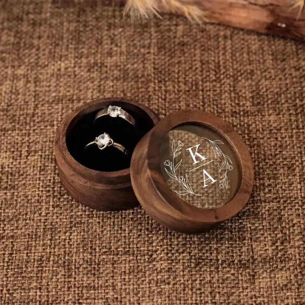 Customized wooden engagement ring box wooden ring bearing pillow carving ring box double groove ring box wooden suggestion box W241019