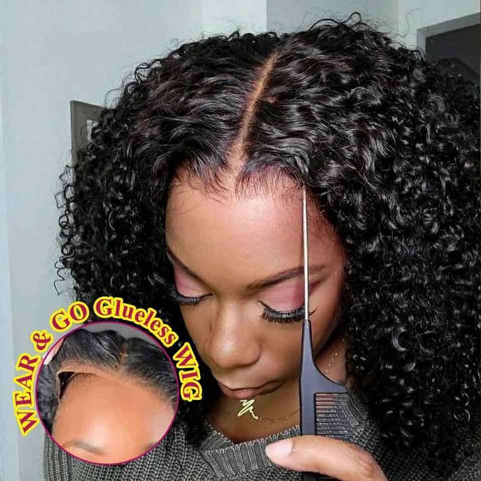 Wear and x Go Glueless Wigs Human Hair HD Curly for Women Real No Glue Lace Wig Pre Cut For Beginners