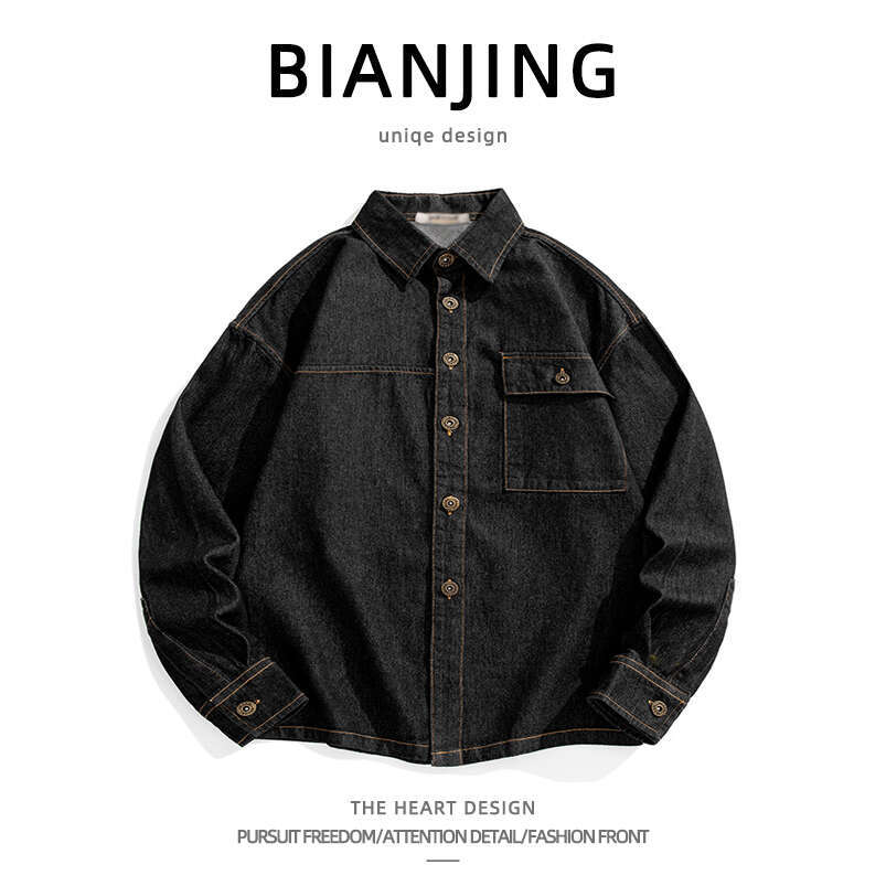 shanshi Men's shirts Spring and Autumn American Cowboy Collar Men's Casual Loose Coat Trendy Brand Top Couple Student Pocket Shirt