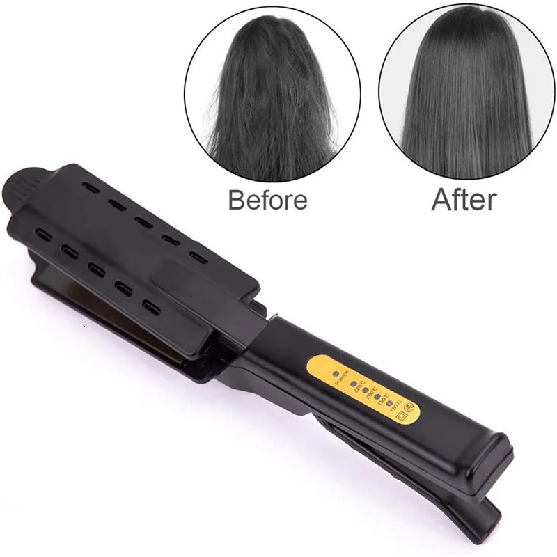 Ceramic tourmaline ion flat iron straight hair 2-in-1 steam ventilation hole n wide plate straightener 241018