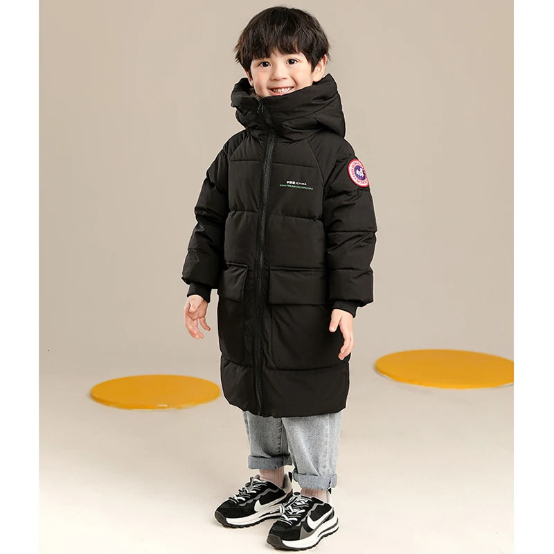 210 Years Autumn Winter Boys Jacket Solid Color Long Style Keep Warm Hooded Coat For Kids Children Birthday Present 241018