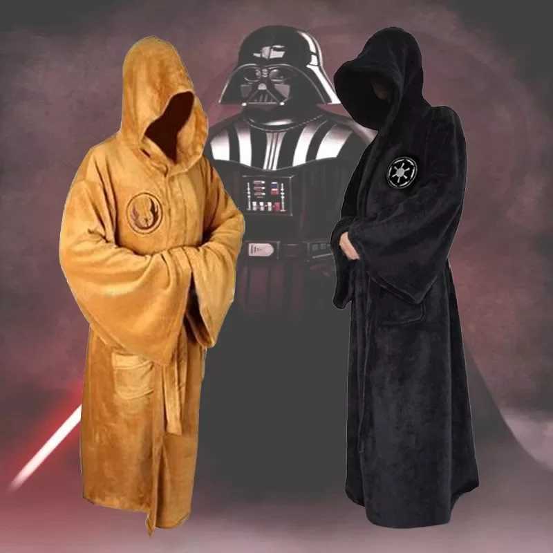 Autumn and Winter Male Thickened Thermal Flannel Pajamas Solid Color Anime Empire Warriors Long Nightgown Hooded Home BathrobeXJ241018