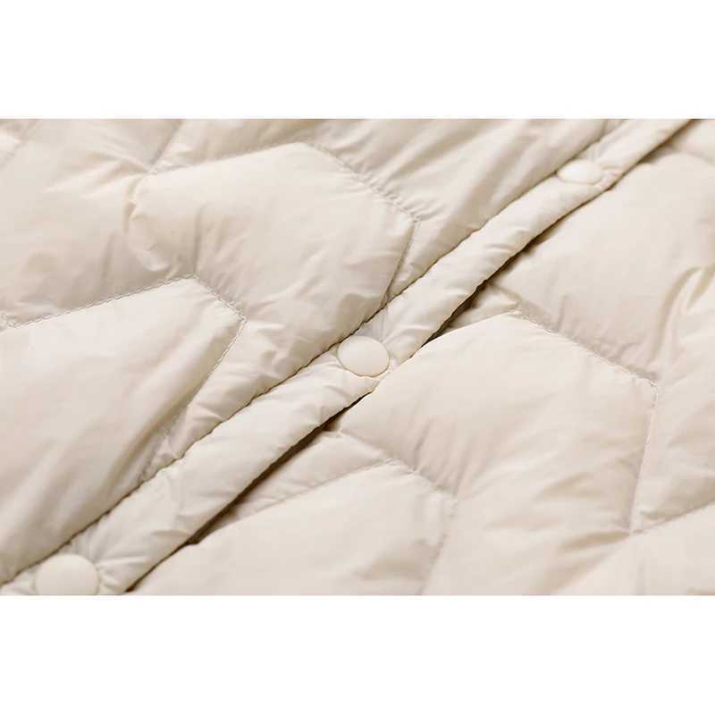 2024 New Winter Women Long Down Coat Ultralight Collarless Duck Down Jacket Female Padded Parkas O-Neck Puffer OvercoatX241019