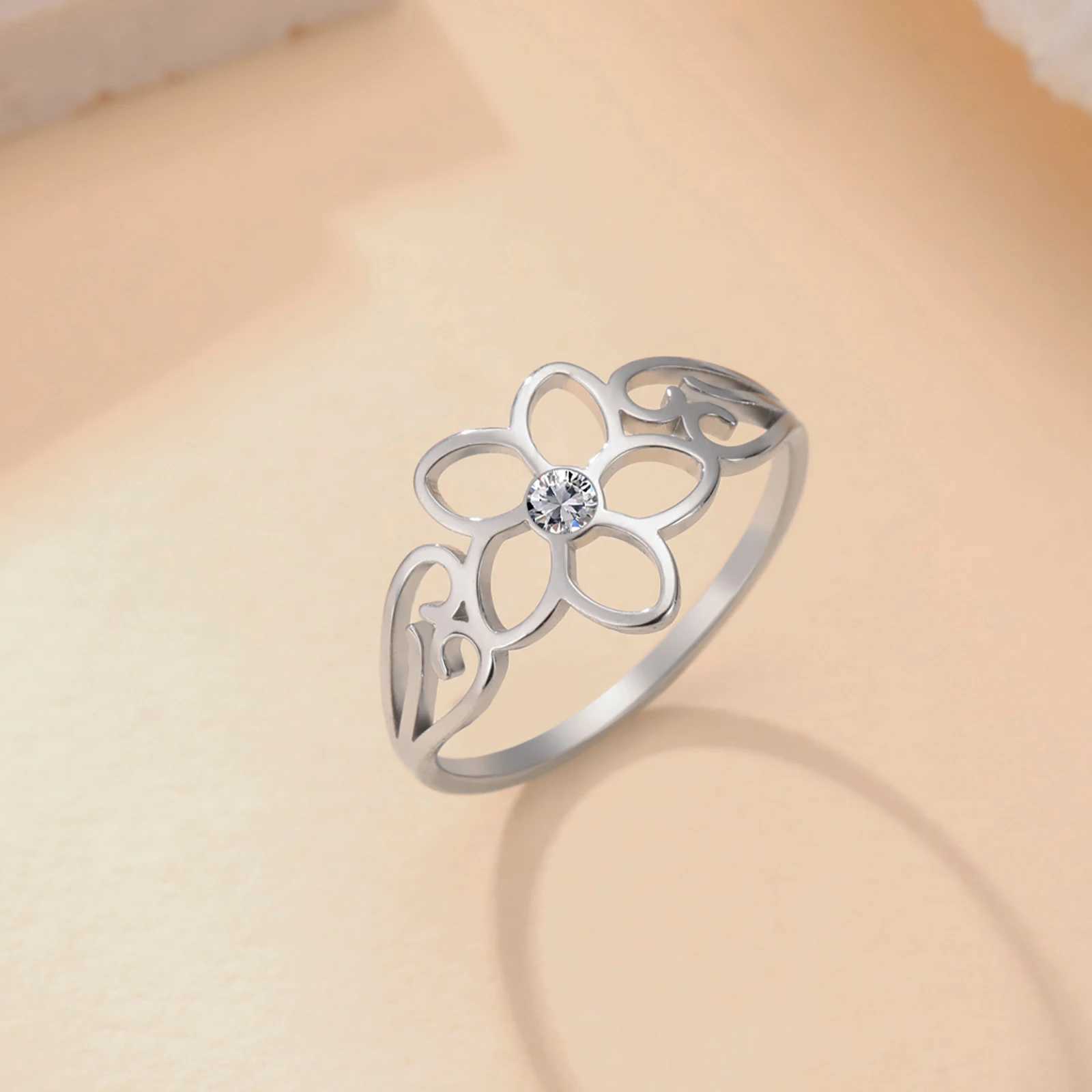 Skyrim stainless steel flower wreath with transparent zircon womens ring wedding ring Bohemian jewelry anniversary gift wholesale Y241019