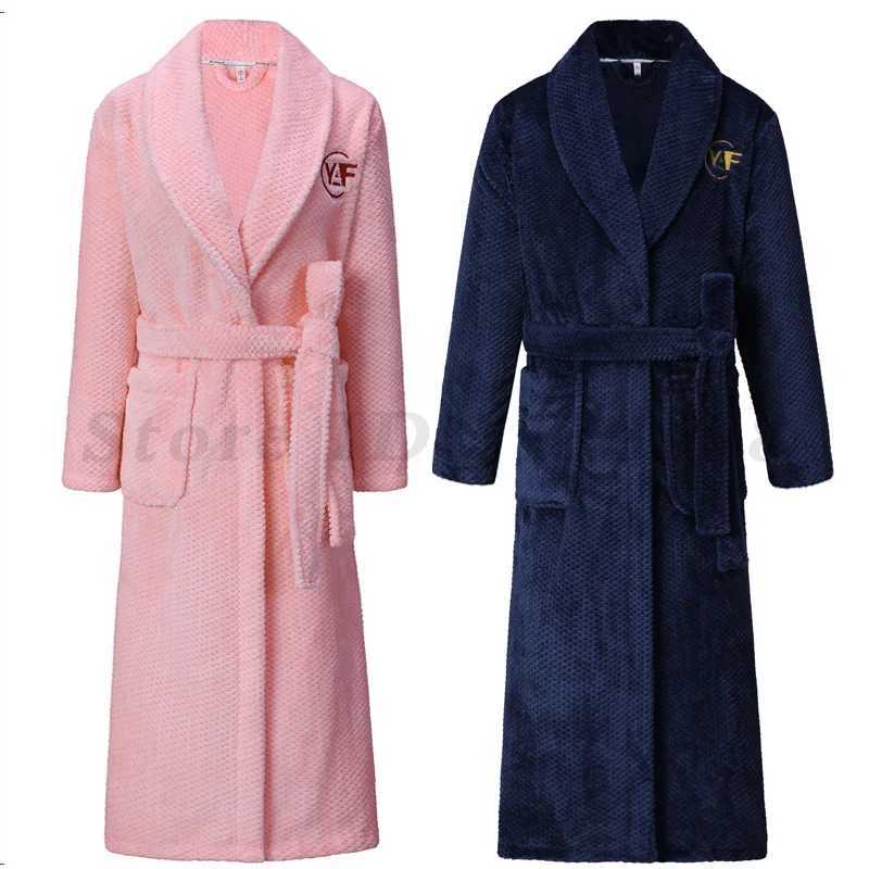 Winter Thicken Warm Mens Sleepwear Bathrobe Gown Large Size 4XL Couple Flannel Long Robe Nightwear Coral Fleece Home ClothesXJ241018