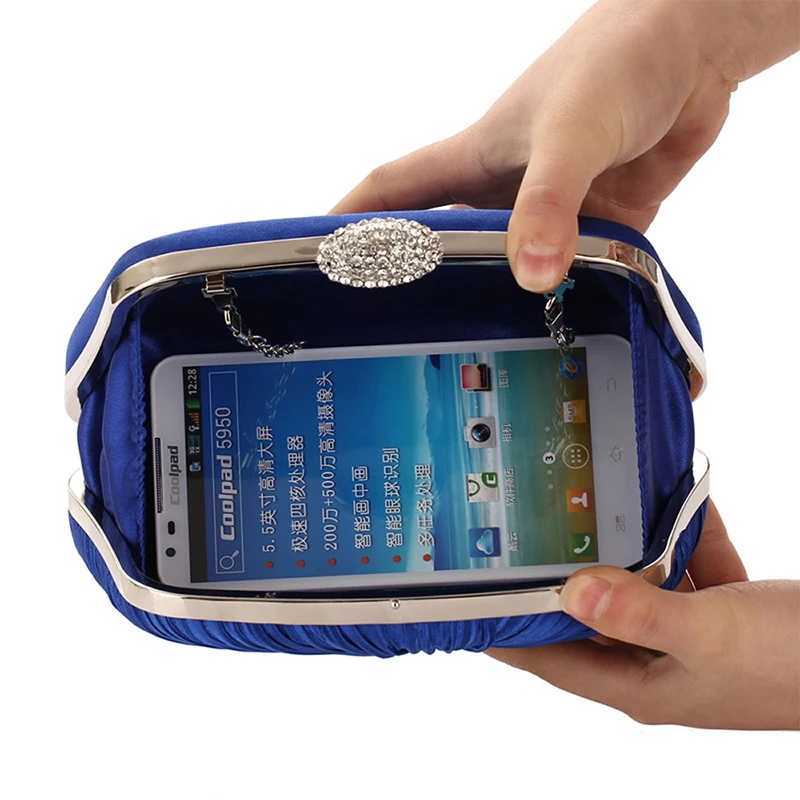 Royal Blue Folded and Pillow shaped Clutch Bag Elegant Designer Clutch with Chain Rhinestone Buckle Wedding Party Wallet 2024 Y241019