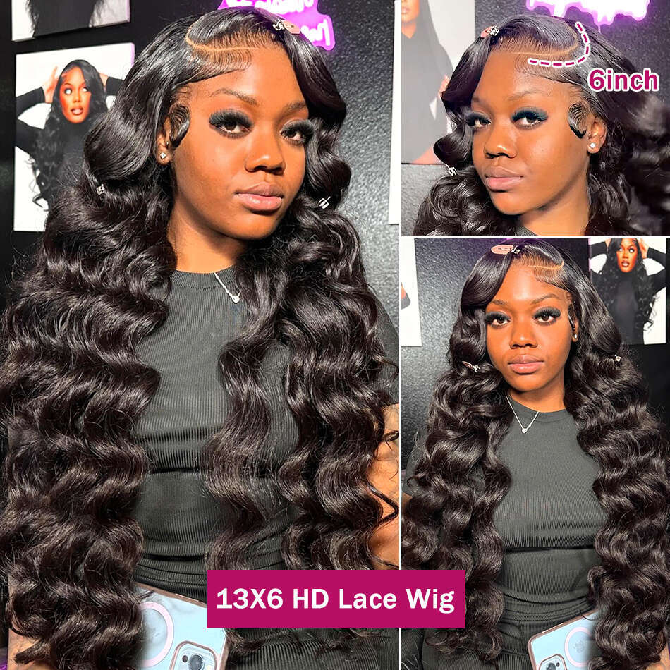 Loose Nature Deep Wave 13x6 HD For Women Brazilian Frontal Human Hair Wigs Wavy Lace Front Wig PrePlucked 250%