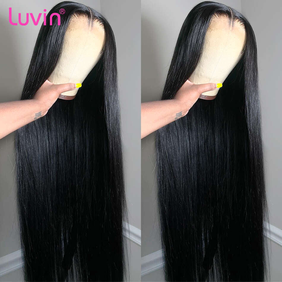Luvin HD 36 inch Straight Human Hair Frontal Wigs 180% Remy 13x4 Lace Front 5x5 Closure Wig PrePlucked For Women
