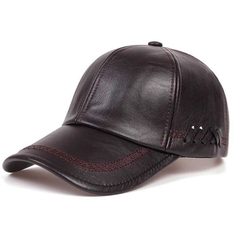 Fashionable solid winter leather baseball cap mens snap button autumn warm black hat womens bone mens hat and hat W241019