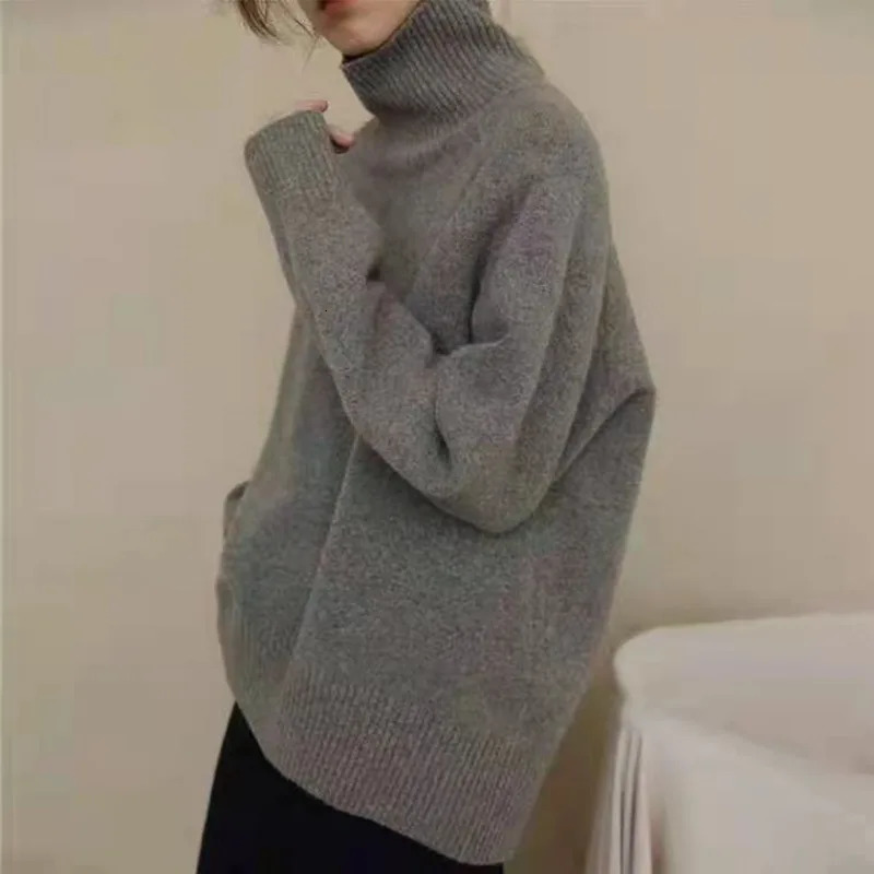 High neck sweater thick and loose suitable for top tier knitted bottom sweaters in France autumn and winter 241019