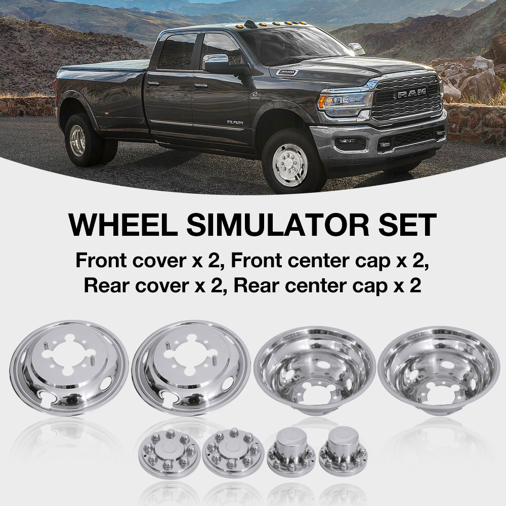 17 Inch 8 Lugs 5 Hand Holes Stainless Steel Wheel Simulators for 2003-2021 Dodge 3500 Dually Wheel Truck