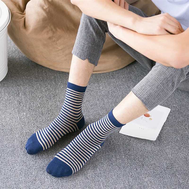 3 Pairs Men Navy Socks Business Socks Stripe Anchor Star Snow Male Autumn Winter Crew Socks Comfortable Cotton Casual SocksXJ241019