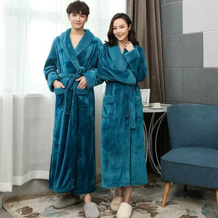 Womens Mens Winter Long Pajamas Warm Flannel Sleepwear Bathrobe Night-Robe Robe Long Sleeve Comfort Leisure WearXJ241018