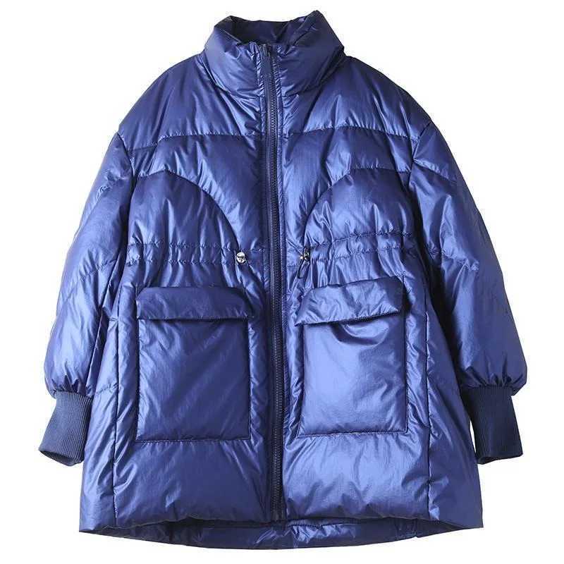 2023 New Women Down Jacket Winter Coat Female Mid-length Loose Parkas Stand Collar Versatile Outwear Big Pocket OvercoatX241019