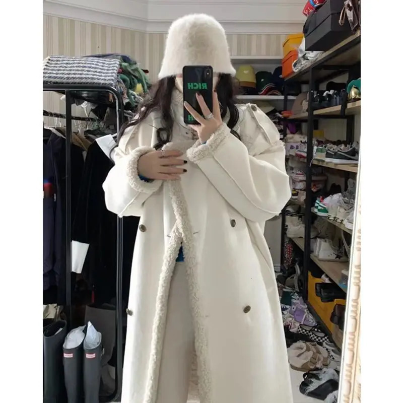 Cashmere cotton coat womens fur integrated cotton coat high-end feel medium to long Korean cotton coat 241019
