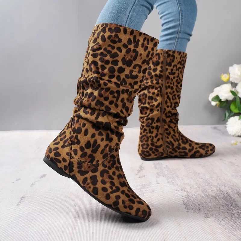 2023 hot selling mid calf womens shoes fashionable side zipper modern womens shoes new leopard printing classic womens shoes Y241019