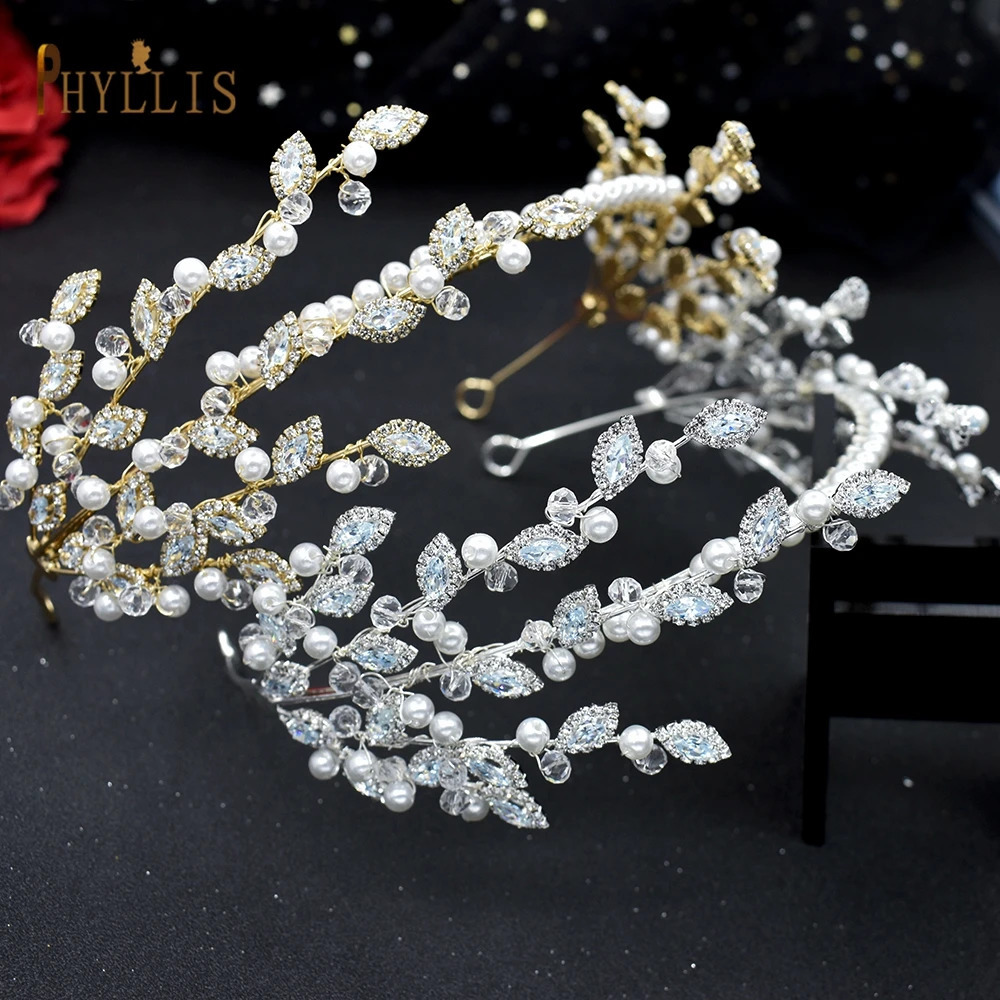 A115 Leaves Wedding Headband Crystal Bridal Headband Pearl Headband Design Headband Female Headwear 241018