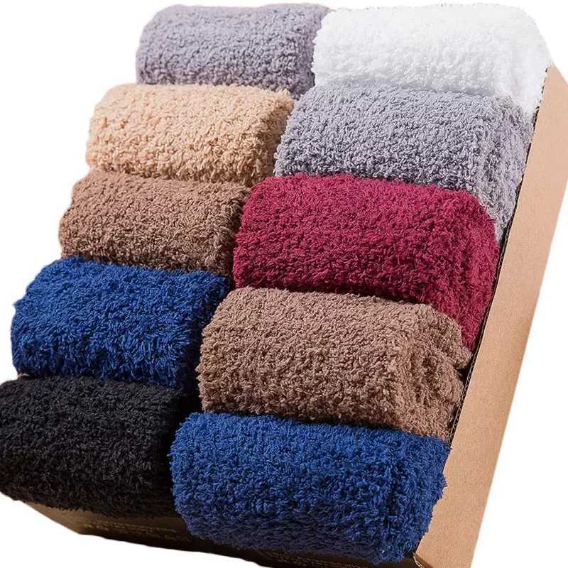 1/2Pairs Winter Warm Coral Fleece Socks for Men Solid Loose Sleeping Plush Sock Velvet Home Fluffy Stocking Thicken Thermal SockXJ241019