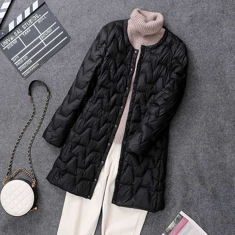 2024 New Winter Women Long Down Coat Ultralight Collarless Duck Down Jacket Female Padded Parkas O-Neck Puffer OvercoatX241019