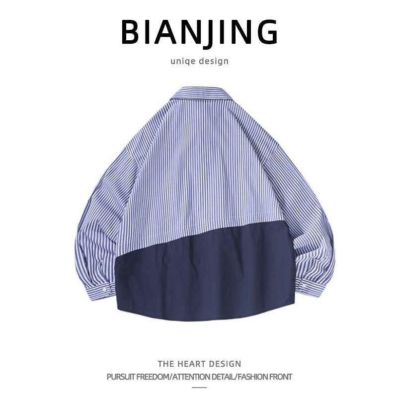 shanshi Men's shirts Autumn Cityboy long sleeved striped men's and women's trendy brand loose casual handsome patchwork shirt