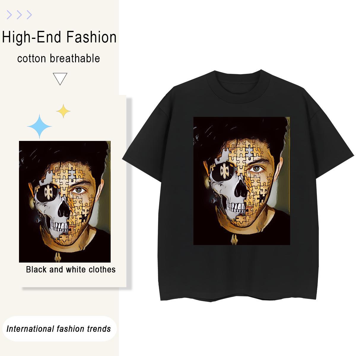 Casual New T shirt 100% Cotton 230g Breathable Crew Neck Hip Hop Street skull Women Tees Comfortable Cartoon Printing L-4XL Tee Shirt