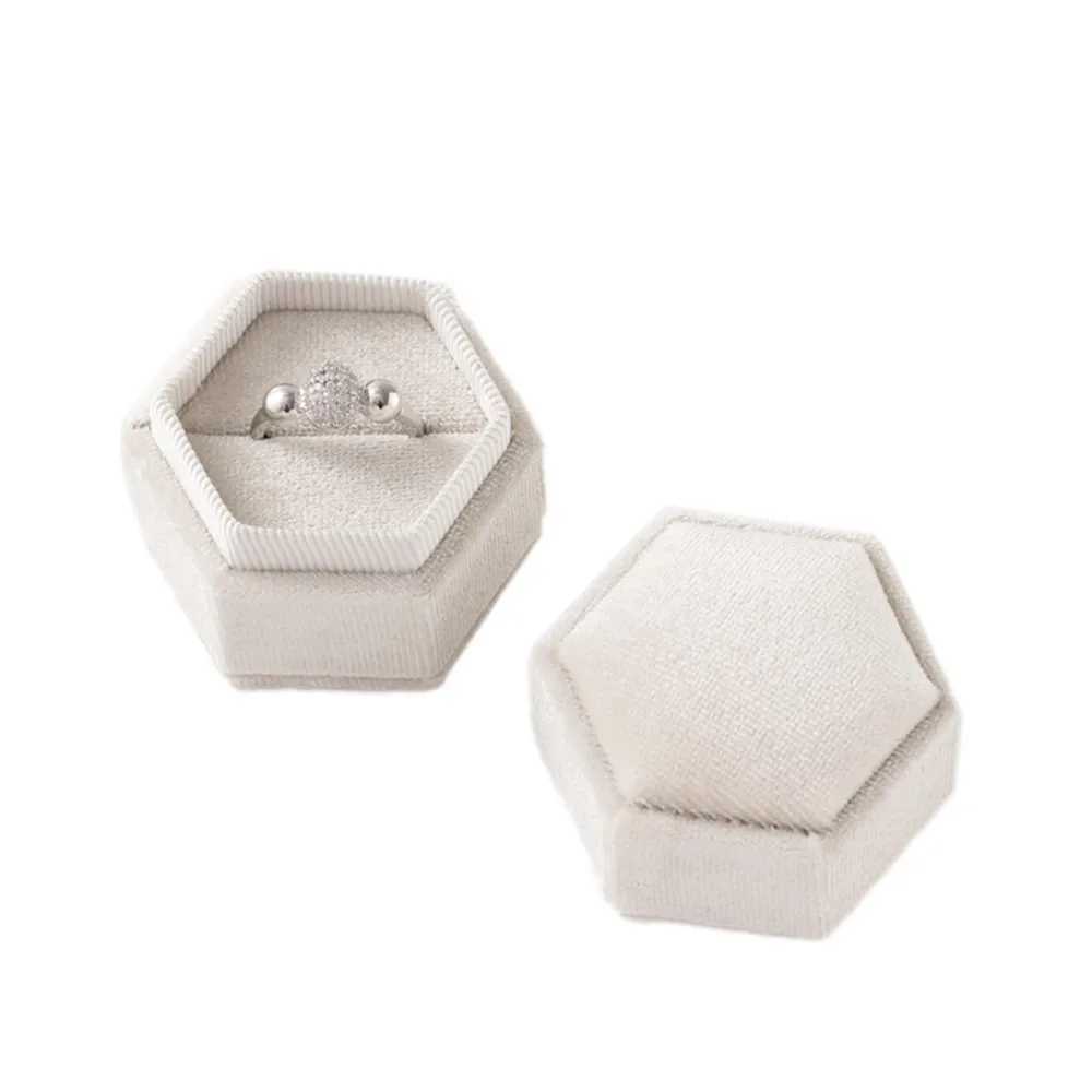 Hexagonal velvet jewelry ring box used for display storage organizer earrings wedding rings gift packaging with detachable lid box W241019